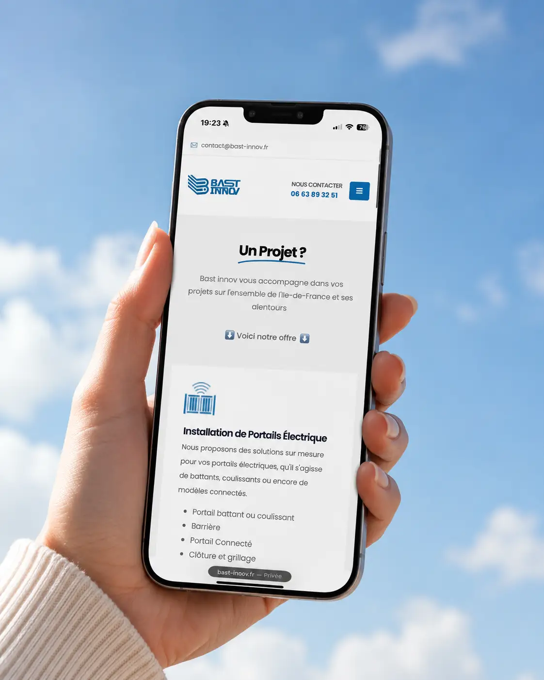 Vue mobile du site Bast Innov